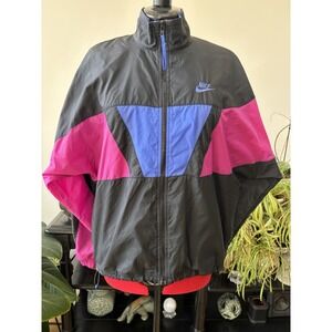 Nike Spellout 90's Gray Tag Windbreaker Jacket‎ Black Purple Pink Size Medium